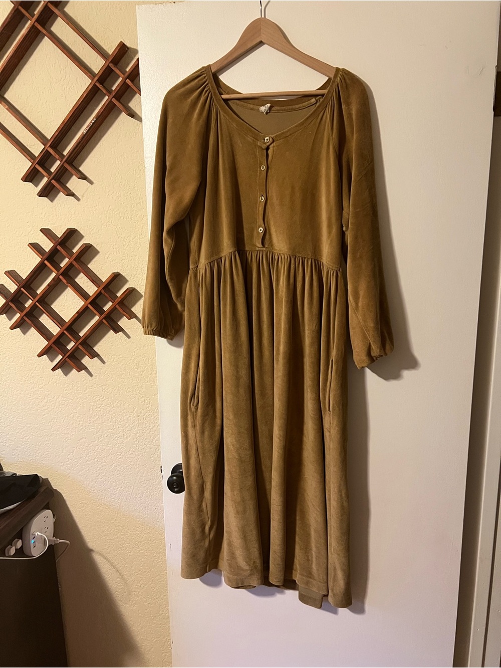 Kate Quinn 100% Organic Cotton Velvet Mustard Long Sleeve Button Midi Dress